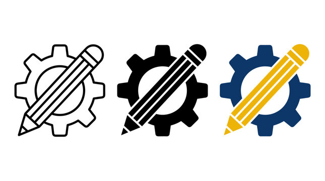 Pencil over gear icon set for creative editing tools