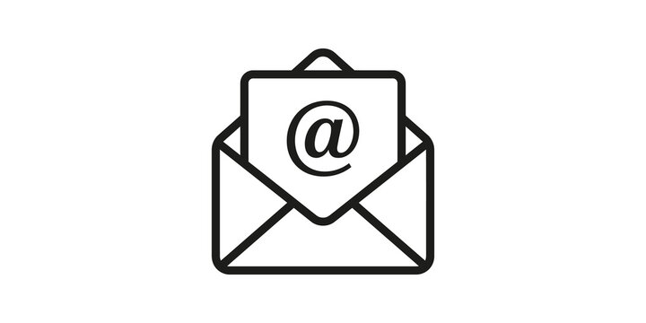 Email envelope icon with @ symbol on transparent background.