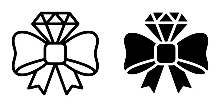 Diamond and bow silhouettes set for gift, celebration or luxury logo