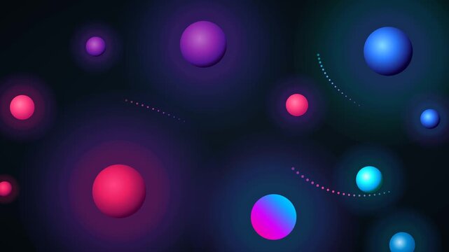 Abstract Vibrant Glowing Spheres and Neon Orbs Floating in Deep Space Cosmic Background