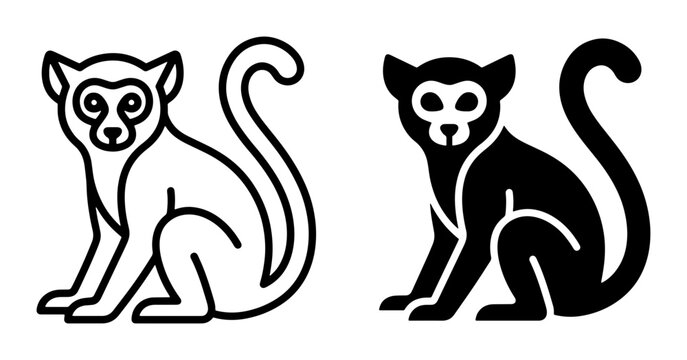 Monkey silhouettes set with sitting primates for wildlife or zoo logos and signage