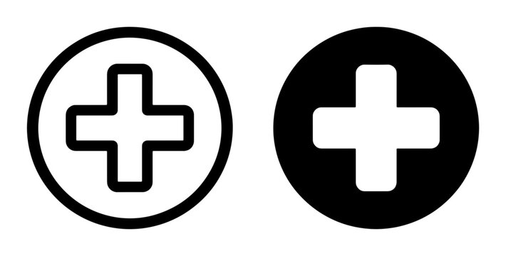Cross silhouettes set with medical and plus symbols for healthcare and emergency services logo