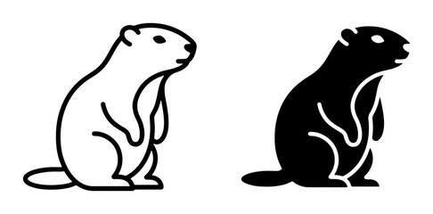 Fototapeta premium Groundhog silhouettes set with animal icons for nature logo or print