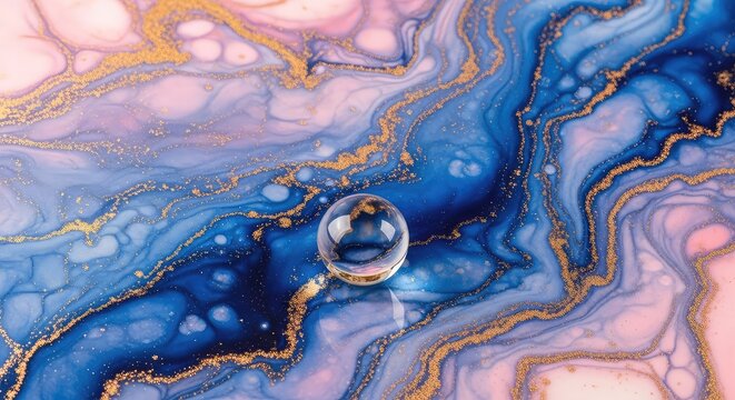 Abstract fluid art background featuring elegant swirls of deep blue, soft pink, and shimmering metallic gold veins in a marble texture, swirling, texture, stone
