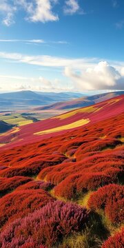 Heather-covered hills stretching across the moor, moor, ||heath