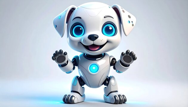 Cute robotic dog with glowing eyes.