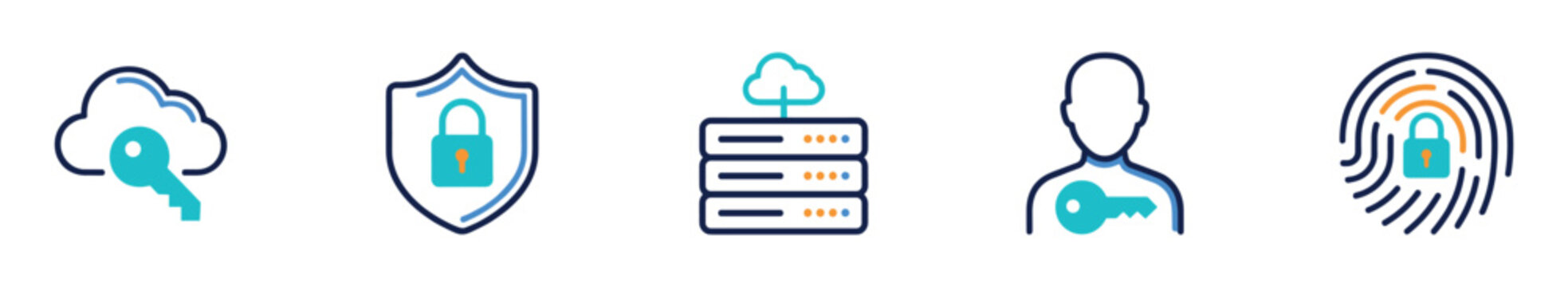 Encryption icon set with cloud key and fingerprint lock and user key