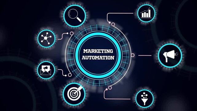 Marketing automation workflow concept with automated customer outreach, digital sales process and campaign tech