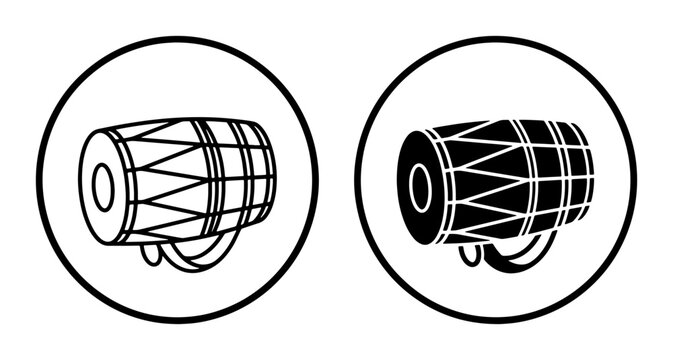 Dholak drum silhouettes set with musical instrument and cultural symbol for logo or print