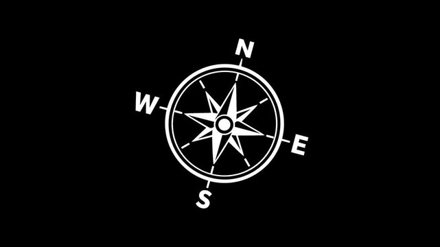 Compass animated spinning needle moving loop 4k black background.