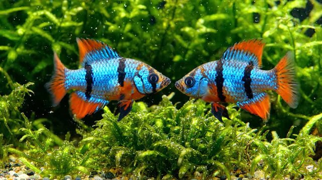 Clown Killifish Performing Territorial Dance in Aquarium