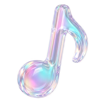 3D rendered holographic glass music note icon isolated on white background