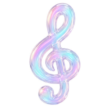 3D rendered holographic glass treble clef G-clef icon isolated on white background