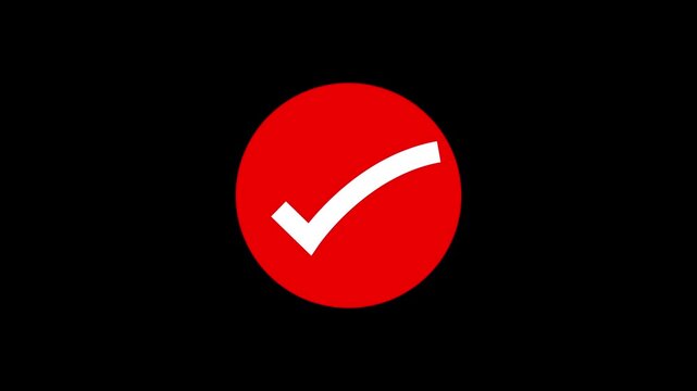 Tick mark icon animation on isolated black background. Check mark icon animation. right check mark icon transparent background. isolated tick mark or confirm icon animation. check mark sign,