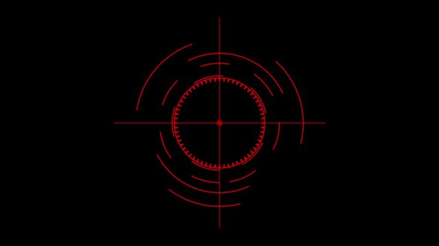 Glowing neon light target icon animation. Military training, Military target icon animation on black background. Crosshair, gun aim, sniper target.