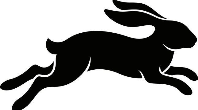 Black silhouette rabbit running graphic design