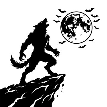 Halloween: Mysterious Wolf Howling Under Full Moon