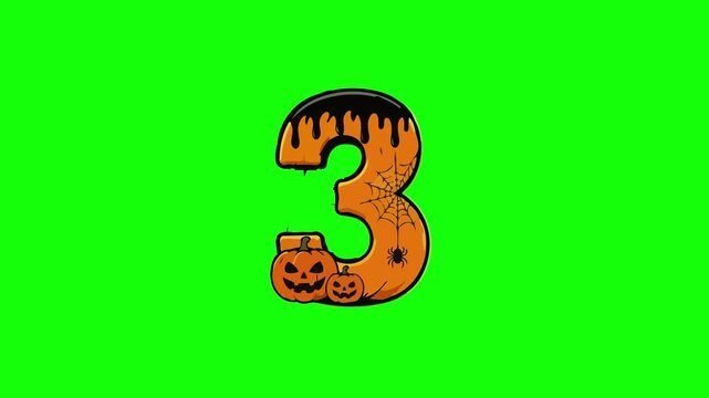Halloween numbers animated spooky haunted monster countdown 1 to 10 on 4k green screen background