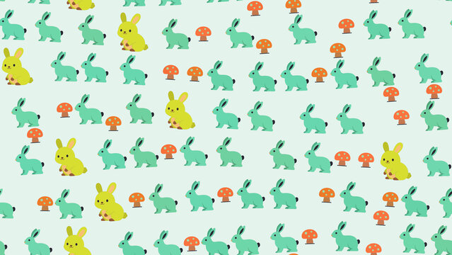 Cute cartoon rabbits and mushrooms pattern