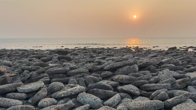 Sunset Over Rocky Shore at Saint Martin&rsquo;s Island, Bangladesh
