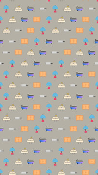 Seamless pattern of bathroom and furniture illustrations