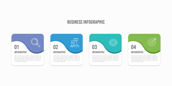 4 Steps Business Process Infographic Template with Modern Wavy Square Cards. Presentation, Plan and Strategy. Vector illustration.