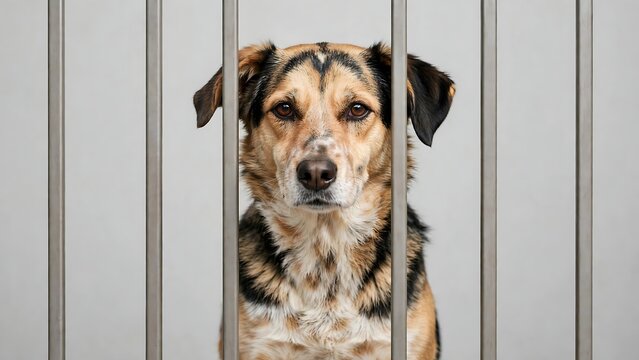 Sad rescue dog in shelter for National Mutt Day awareness