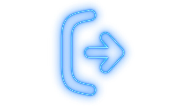 Colorful neon login arrow icon pointing right with bracket symbol representing exit sign out or door web interface button isolated on transparent background illustration