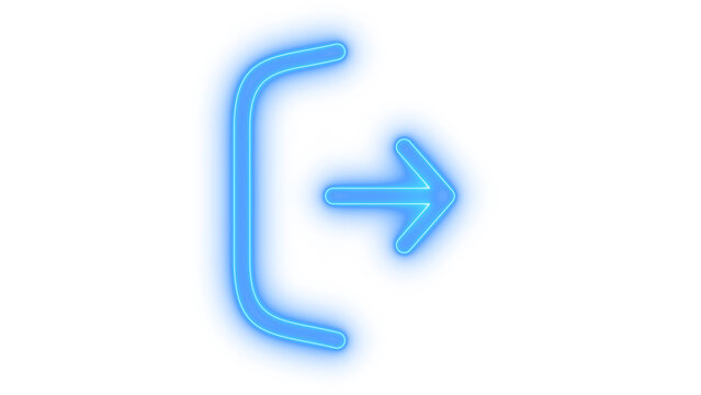 Glowing neon sign out icon isolated on transparent background. Exit symbol. Logout button. Arrow pointing right. Interface navigation indicator.