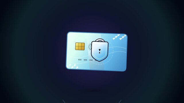 A secure credit card animation displays a protective lock icon for digital payment safety.