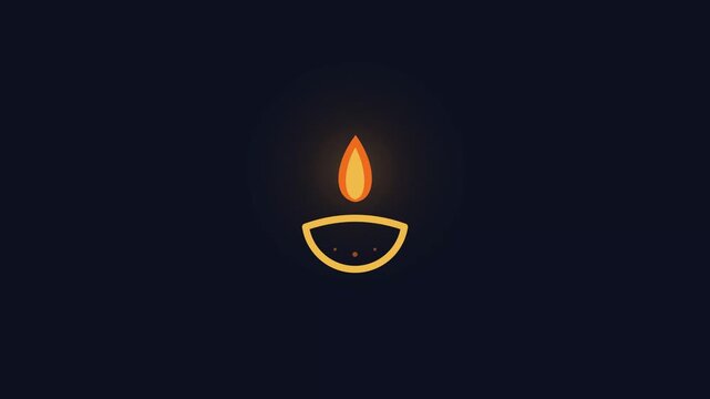 Minimalist vector illustration of a glowing traditional oil lamp with a vibrant flame, symbolizing warmth, cultural celebration, hope, and spiritual tranquility in a clean, elegant graphic design