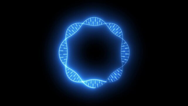 glowing neon circular DNA chain icon isolated on black background. Circular DNA helix chain forming a modern minimalist emblem for advanced biological research studies and medical laboratory concepts.