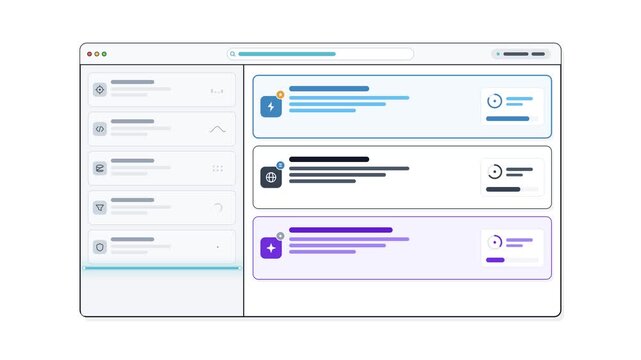 A software interface displays a dynamic list of notification cards with status updates.