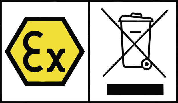 ATEX Ex Mark and WEEE Waste Electrical Symbol Certification Label for Industrial Product Compliance