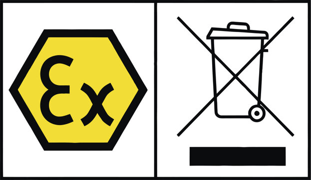 ATEX Ex Mark and WEEE Waste Electrical Symbol Certification Label for Industrial Product Compliance