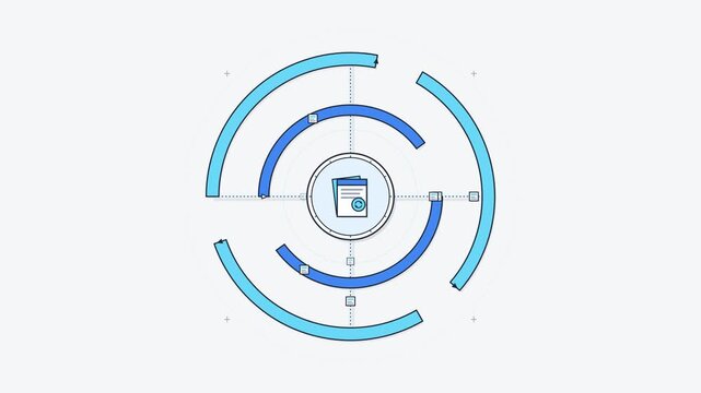Circular interface displays digital document processing sequence