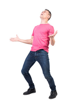 Man with pink t-shirt suffering and screaming, transparent background