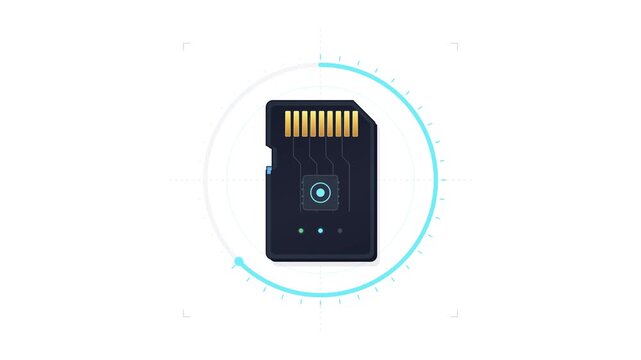 Digital memory card shows active data storage transfer process