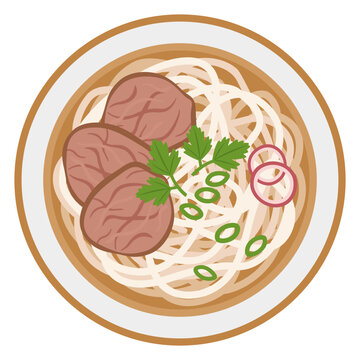 Flat vector illustration of vietnamese pho noodle soup