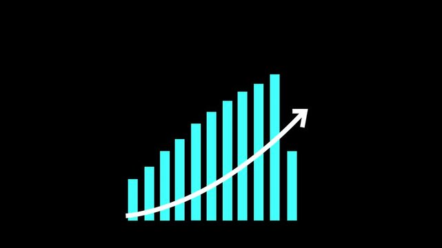 Rising bar chart with upward arrow showing business growth and progress animation