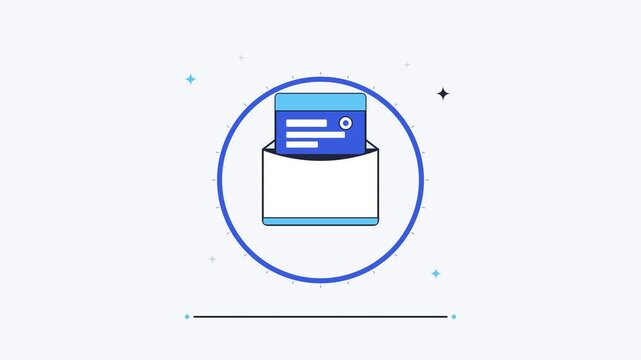 Email delivery process showing envelope opening and confirmation checkmark