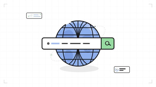 Global search bar interface appearing on a rotating digital globe
