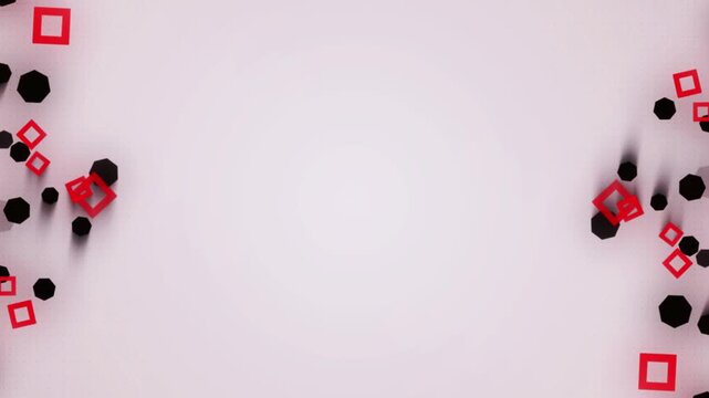 Minimalist Geometric Motion Background with Red Squares and Black Shapes
