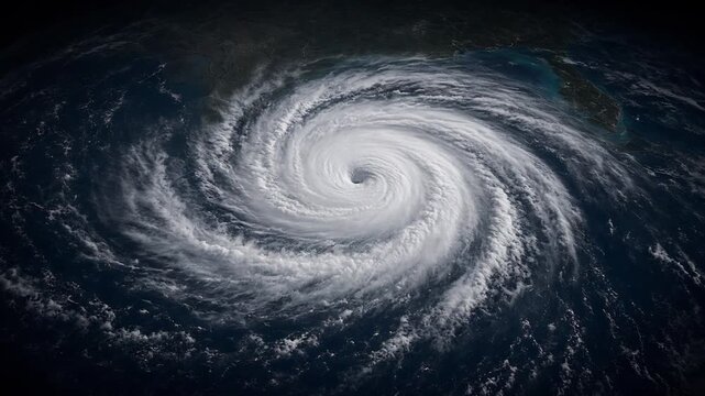 Aerial View of a Powerful Hurricane Swirling Over the Ocean Showcasing Dramatic Weather Patterns