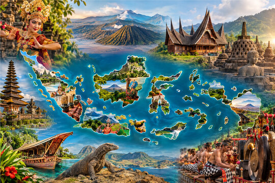 Indonesia Map with Cultural Heritage Locations
