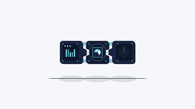 Modular data blocks assemble and align in a synchronized technical interface.