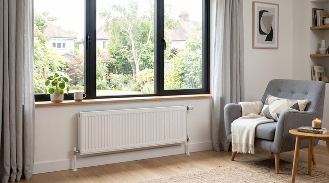 White radiator under window in modern room