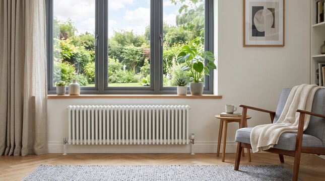 White radiator under window in modern room