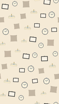 Pattern of Clocks, Pillows, and Sinks with Faucets