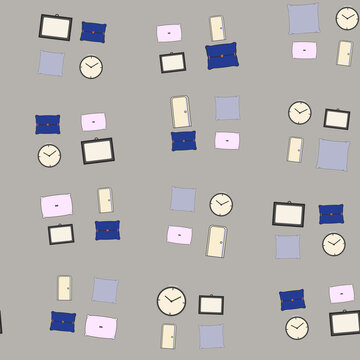Pattern of Clocks, Pillows, Doors, and Picture Frames